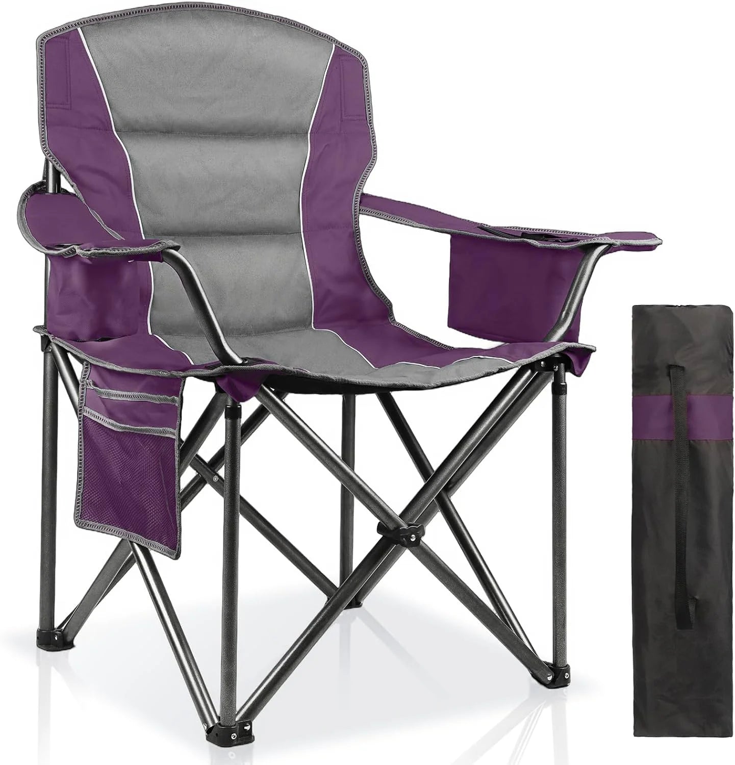 New Arrivals 2 Pack Padded Oversized Camping Chairs for Adults, Heavy Duty Support 400 Lbs, Folding Portable Lawn Chair - Image 2