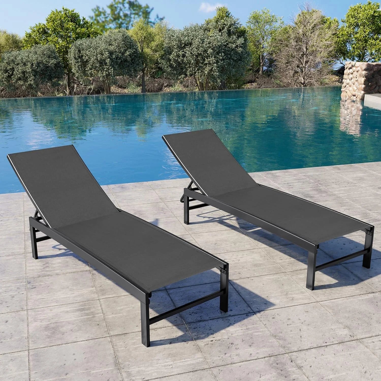 New Arrivals Products Lounge Chair Outdoor Set of 2, Metal Pool Chaise Lounge Chairs, Adjustable Five-Position Tanning - Image 9
