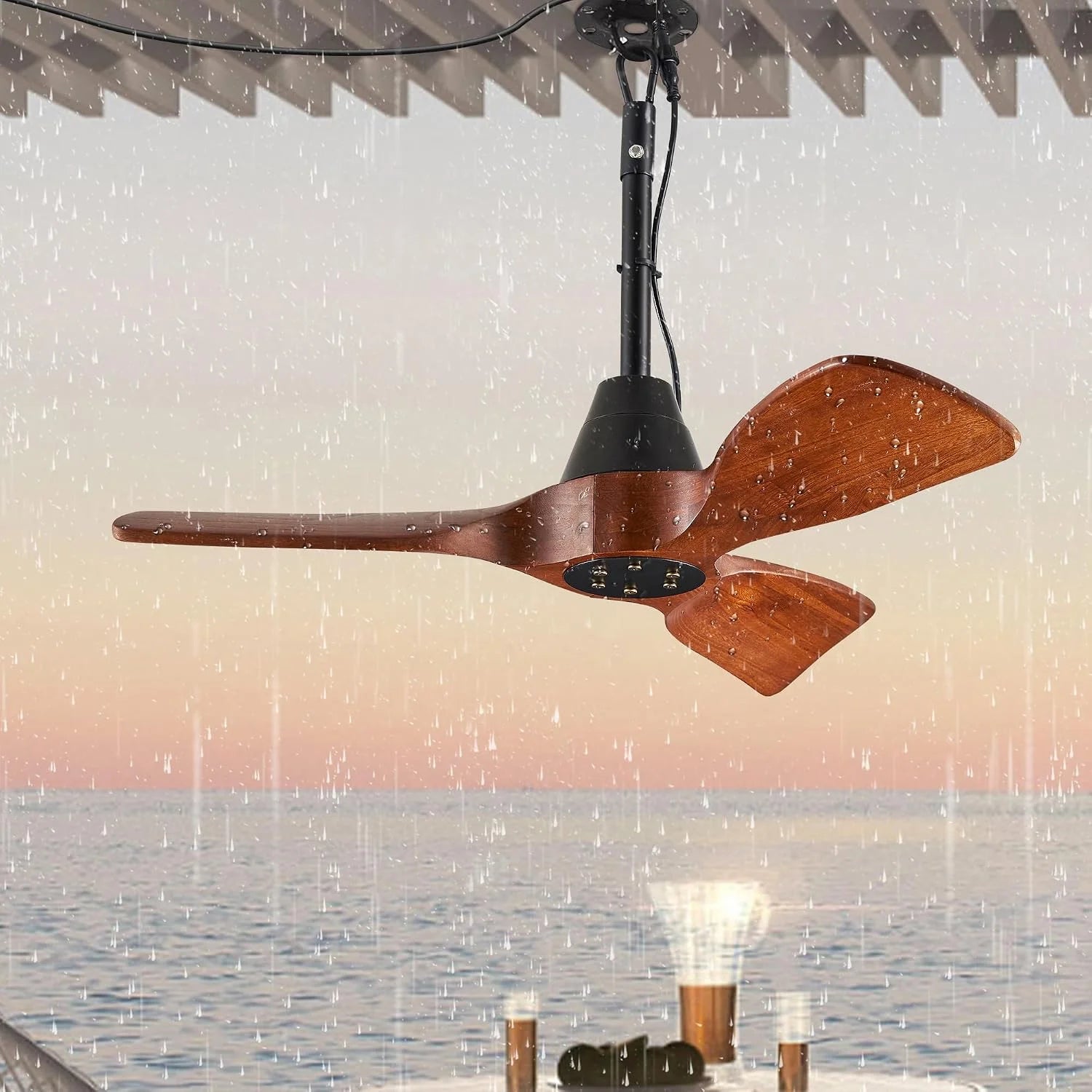 New Arrivals 3 Blades Wood Outdoor Ceiling Fan with Light for Patios, Farmhouse Rustic Ceiling Fans with Lights - Image 6