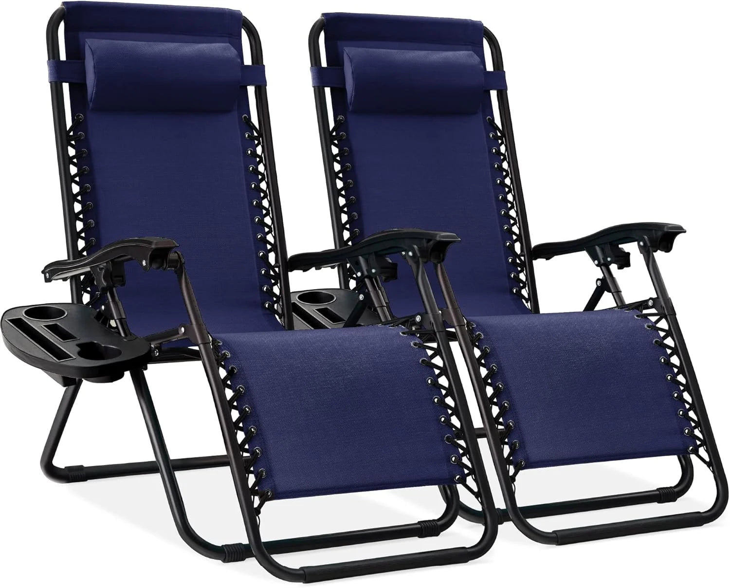 New Arrivals Choice Products Set of 2 Adjustable Steel Mesh Zero Gravity Lounge Chair Recliners w/Pillows and Cup Holder Trays - Image 47