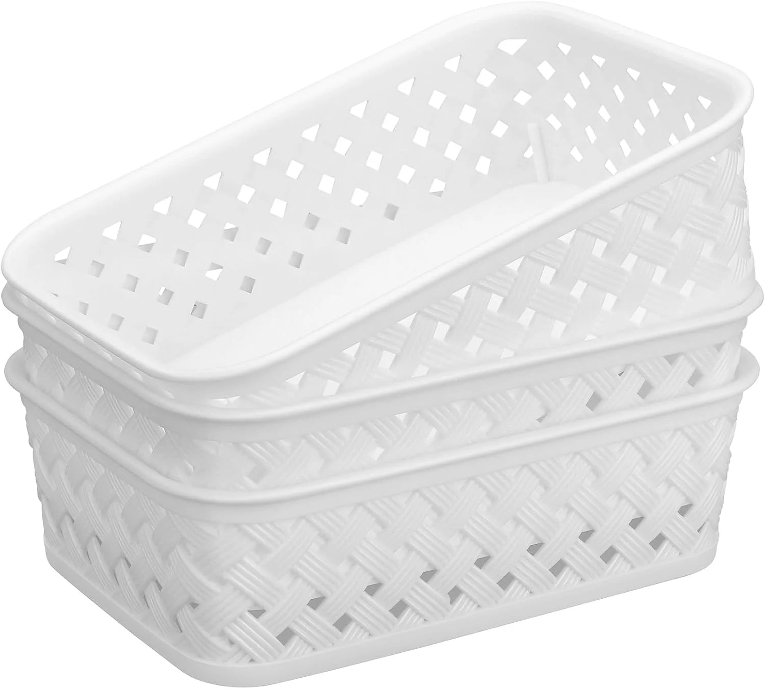 3 Pack Plastic Storage Baskets, Large, Grey, Durable Woven Plastic with Built-In Handles bifanuoyard - Image 2