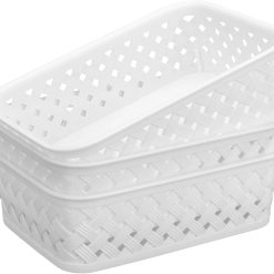 Alternative view of 3 Pack Plastic Storage Baskets, Medium, White, Durable Woven Plastic with Built-In Handles bifanuoyard