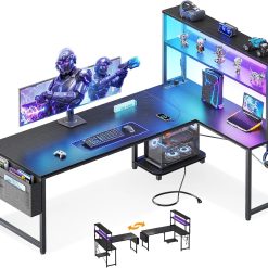 New Arrivals 53 L Shaped Gaming Desk with Shelves, LED & Outlets