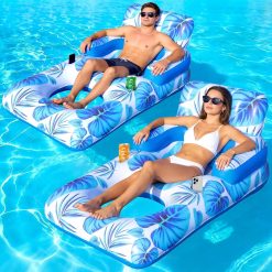 New Arrivals Pool Floats Adult, 65 Thicken PVC Inflatable Pool Float Lounger Rafts with Cup & Phone Holder & Headrest