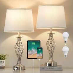 New Arrivals Lamp for Bedroom Set of 2 with USB C+A Ports, Bulb Included, Modern Bedside Lamps with Spiral Cage Base