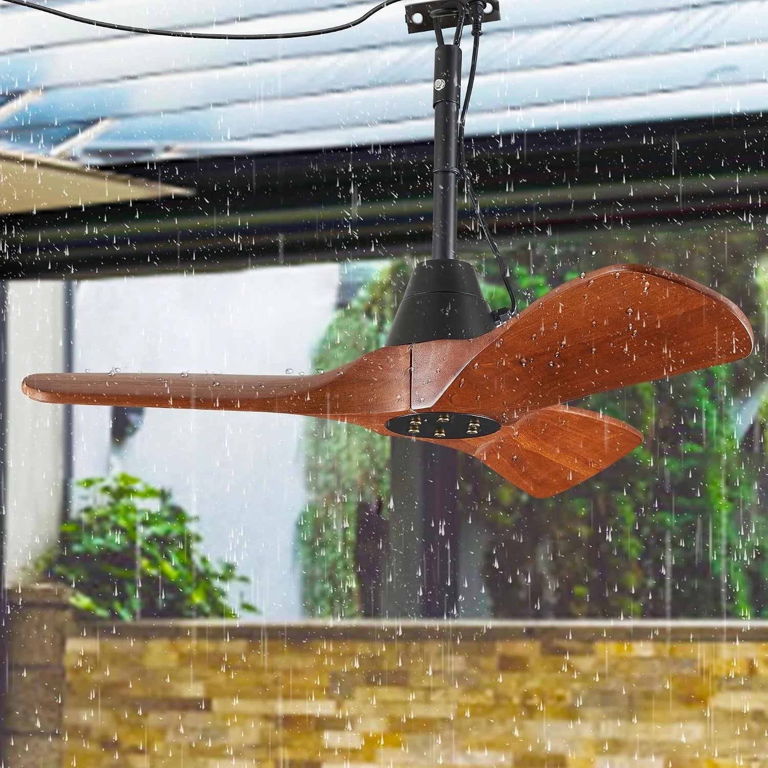 New Arrivals 3 Blades Wood Outdoor Ceiling Fan with Light for Patios, Farmhouse Rustic Ceiling Fans with Lights - Image 7