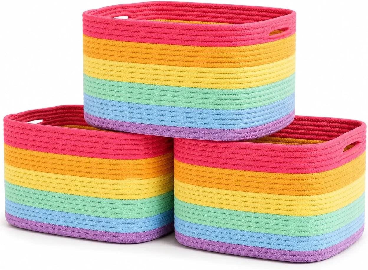 OrganiHaus Cotton Rope Baskets for Shelves, Set of 3, 15x9x10, Handwoven, a toy bin and organizer for towels bifanuoyard - Image 4