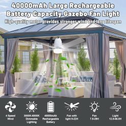 Alternative view of New Arrivals Outdoor Ceiling Fan Light 31.5" 40000mAh Large Portable Ceiling Fan With Remote and Hanging Hook, 4 Wind Speeds