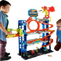 New Arrivals Wheels City Ultimate Garage Track Set with 2 Die-Cast Toy Cars & Car-Eating Dragon, Stores 50+ Vehicles