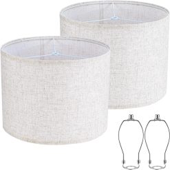 New Arrivals White 13 Drum Lamp Shades Set of 2 with Harps
