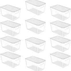 Clear Stackable Storage Bins with Lids and Handles, Large, BPA-free Plastic, Organize Vertically