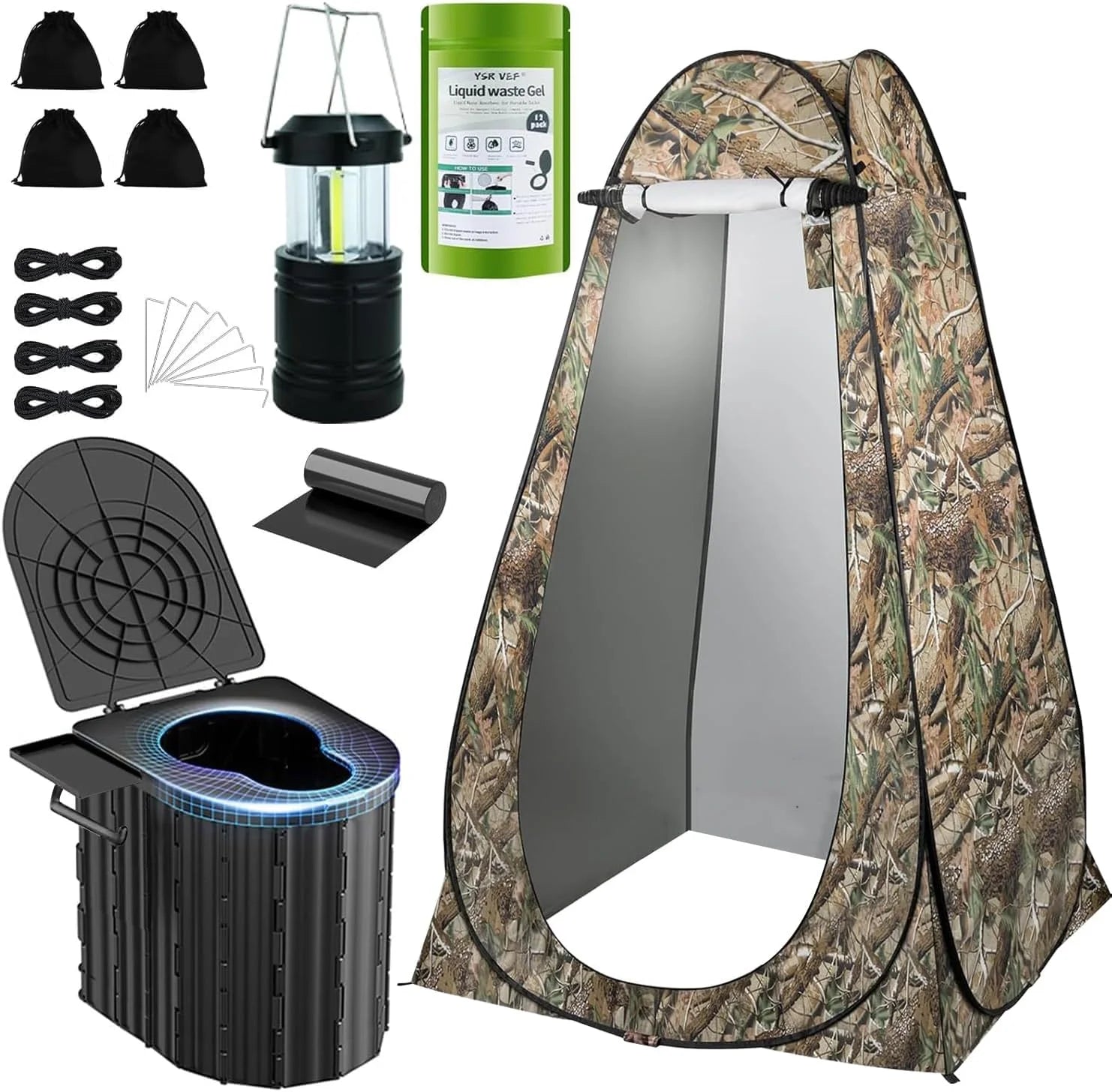 New Arrivals Toilet with Pop-Up Privacy Tent and Liquid Waste Gel, Portable Toilet for Camping with Large Tent - Image 2