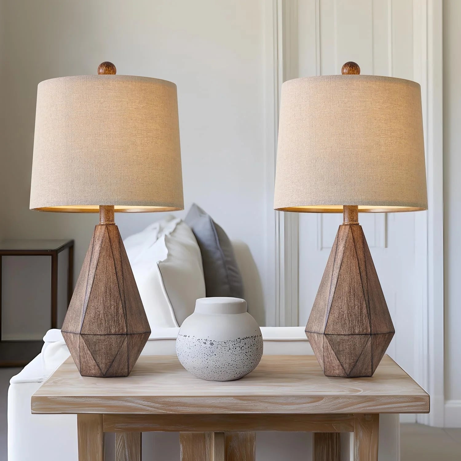 PoKat 20.25" Retro Farmhouse Table Lamp Set of 2, Living Room & Bedroom Rustic Linen Bedside Nightstand Lamps for Kids bifanuoyard - Image 4
