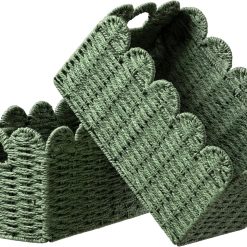Alternative view of 2 Pack Scalloped Edge Basket, Wicker Storage Baskets for Shelves, Hand-woven Rattan Baskets with Built-in Handles bifanuoyard