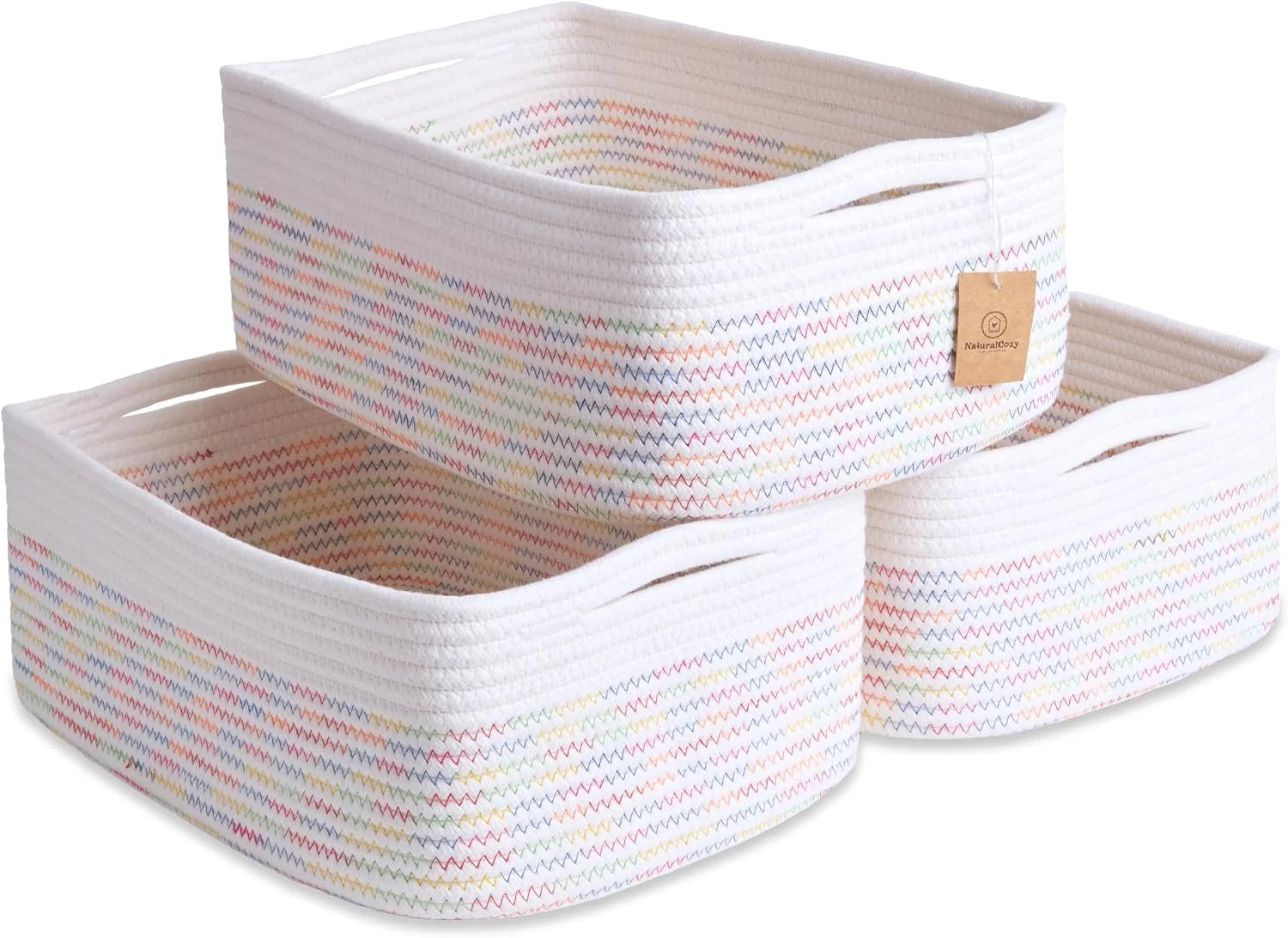 Woven Rope Baskets for Organizing, 3 Pack, 15.5 x 11 x 5.5 Storage Bins, Storage baskets and organizer bins for bifanuoyard - Image 3