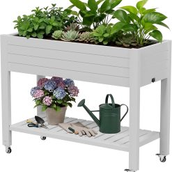 Bifanuo Plastic Elevated Planter Box with Legs & Wheels