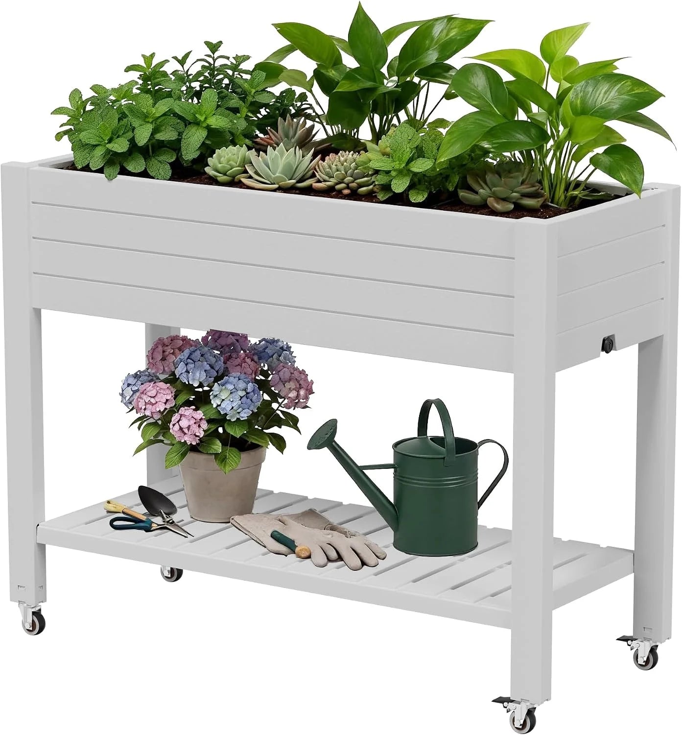 Bifanuo Plastic Elevated Planter Box with Legs & Wheels