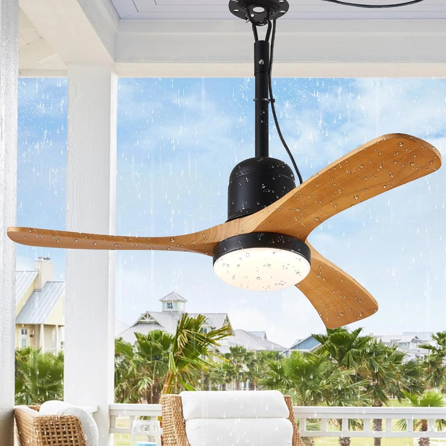 New Arrivals 3 Blades Wood Outdoor Ceiling Fan with Light for Patios, Farmhouse Rustic Ceiling Fans with Lights - Image 3
