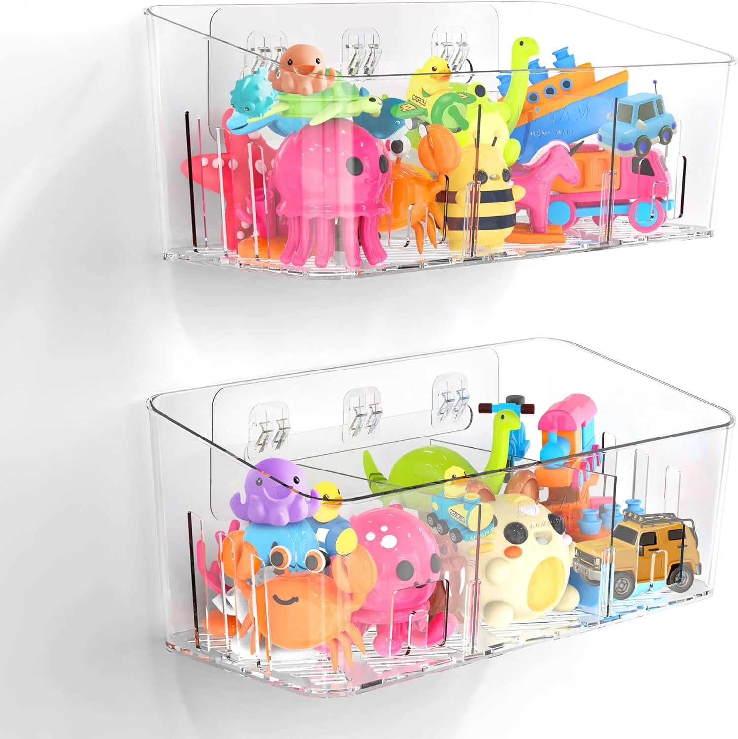 Bath Toy Storage 2 Packs, Large Bath Toy Holder, 3 Compartments, Quick-Dry, BPA-Free Bathtub Toy Organizer bifanuoyard