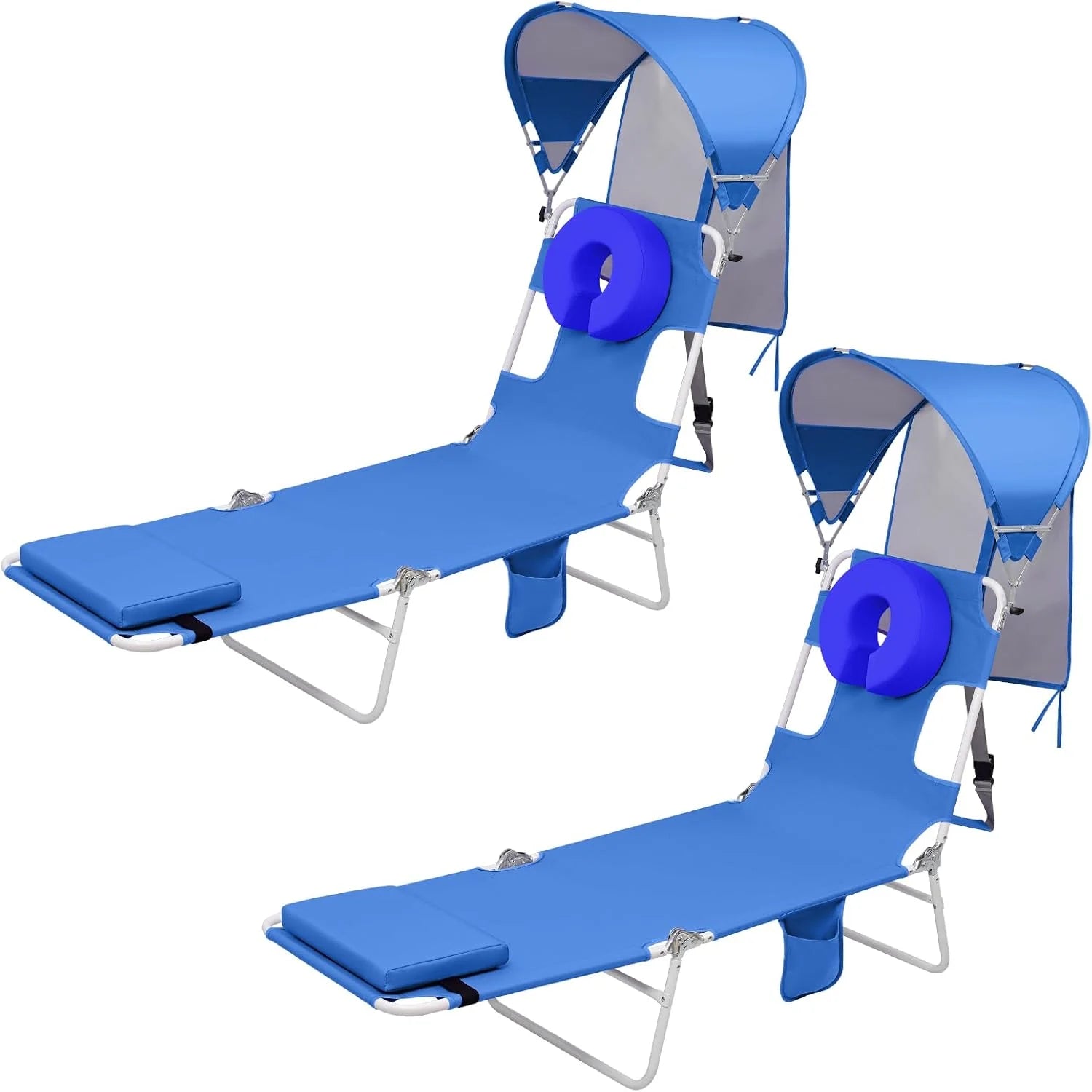 New Arrivals Beach Tanning Lounge Chair with Canopy Shade Face Hole Padded Adjustable Washable, 6 Position Layout Chair - Image 5