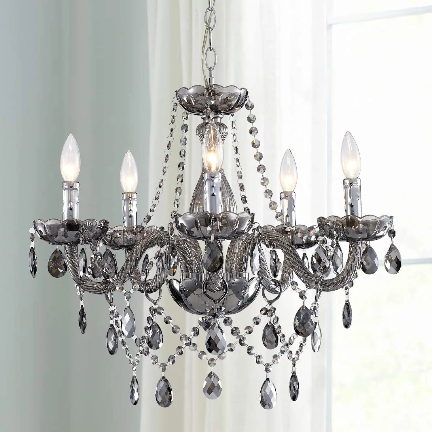 Mossi 5 Light Modern Contemporary Elegant K9 Crystal Glass Chandelier Pendant Ceiling Lighting Fixture