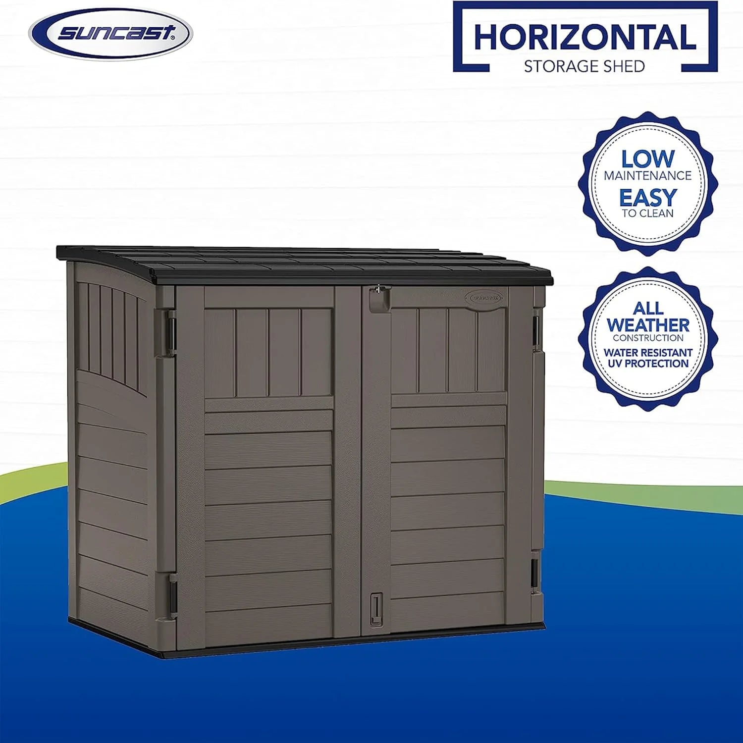 New Arrivals 34 Cu Ft Horizontal Storage Shed, Resin, Lockable, Stoney Black - Image 3