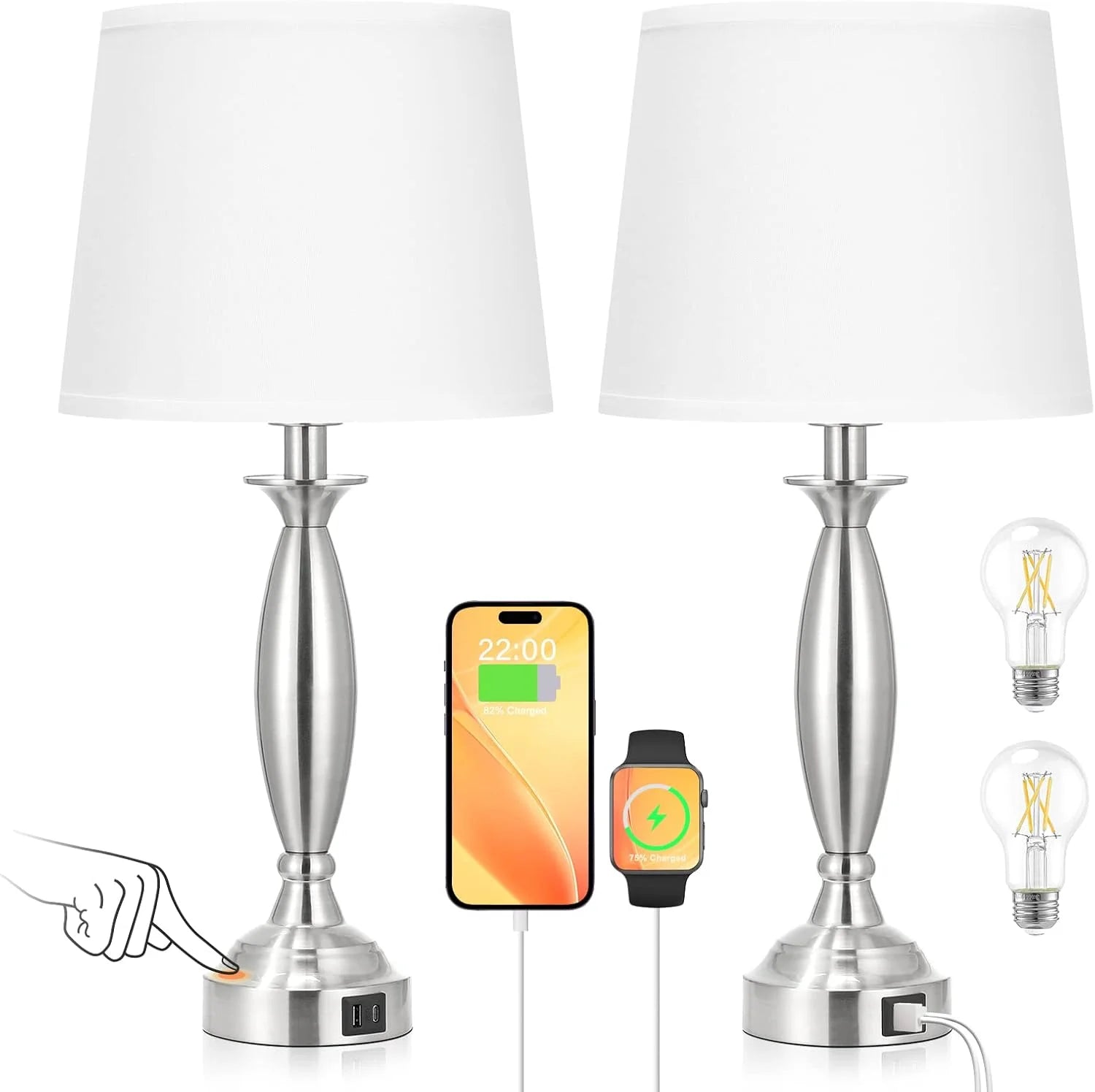 Seealle Touch Bedside Lamps for Nightstand Set of 2, Dimmable, Bulb Included bifanuoyard - Image 7