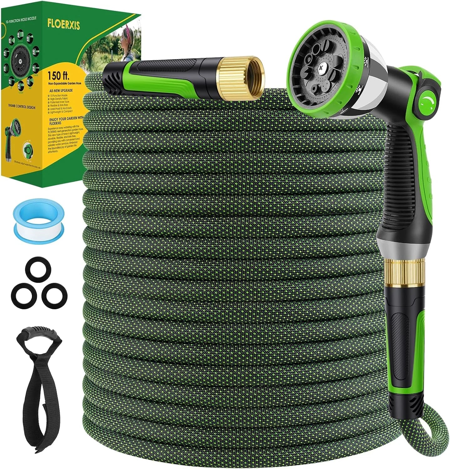 New Arrivals Non-Expandable Garden Hose 100 FT, Lightweight Hose with 10 Function Spray Nozzle, 360° Swivel Connectors - Image 3