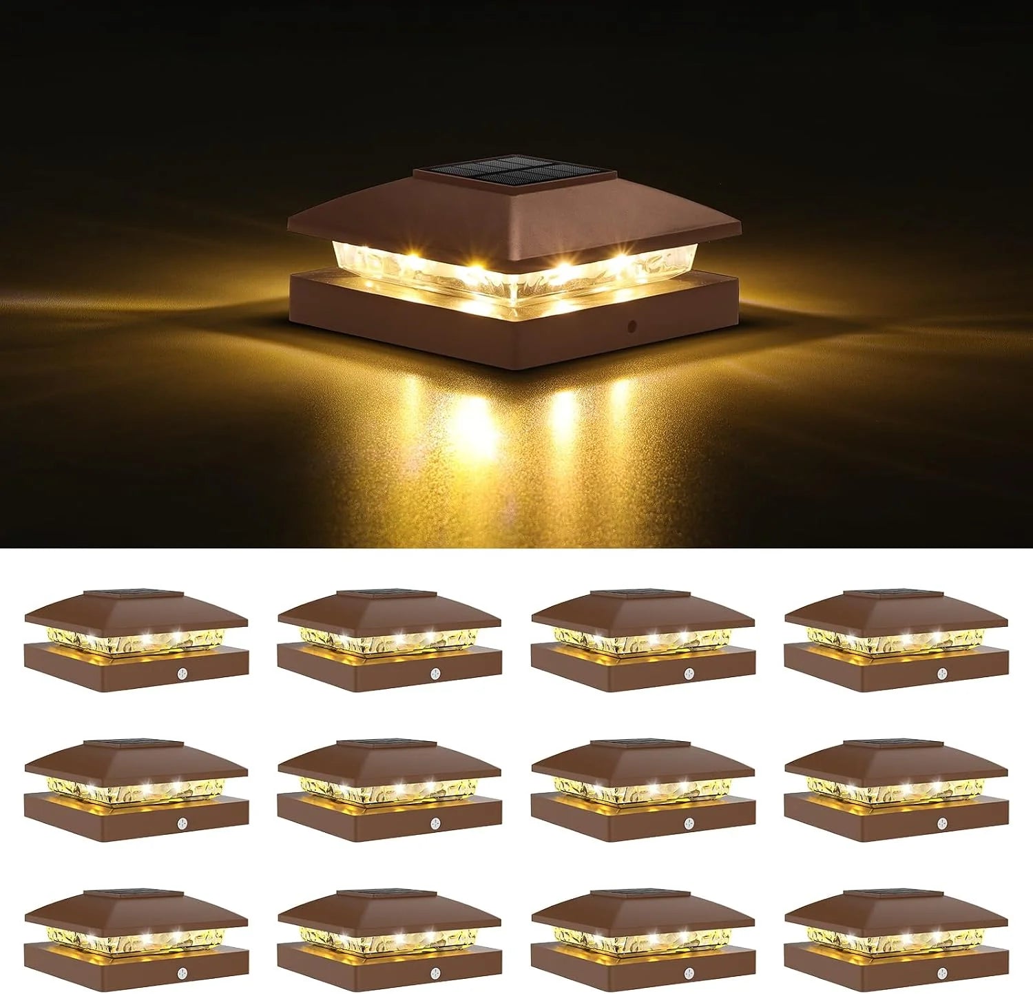 New Arrivals 4×4 Solar Post Cap Lights, 12 Pack Black Waterproof Fence Lights – For Home Projects - Image 5