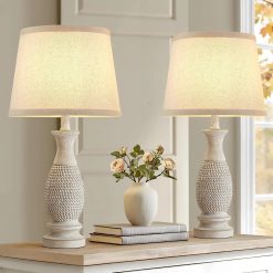 Alternative view of EJIAXIN Table Lamps Set of 2-21.6 Resin Farmhouse Bedside Lamps for Bedroom Living Room, Rotary Switch bifanuoyard
