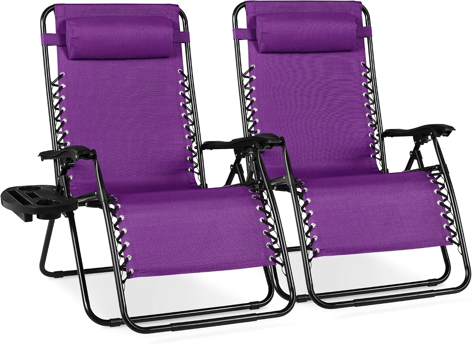 New Arrivals Choice Products Set of 2 Adjustable Steel Mesh Zero Gravity Lounge Chair Recliners w/Pillows and Cup Holder Trays - Image 27