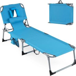 New Arrivals Tanning Chair, Folding Adjustable Patio Lounge Chair with Face Hole, 330LBS, Lightweight Portable Beach Lounge
