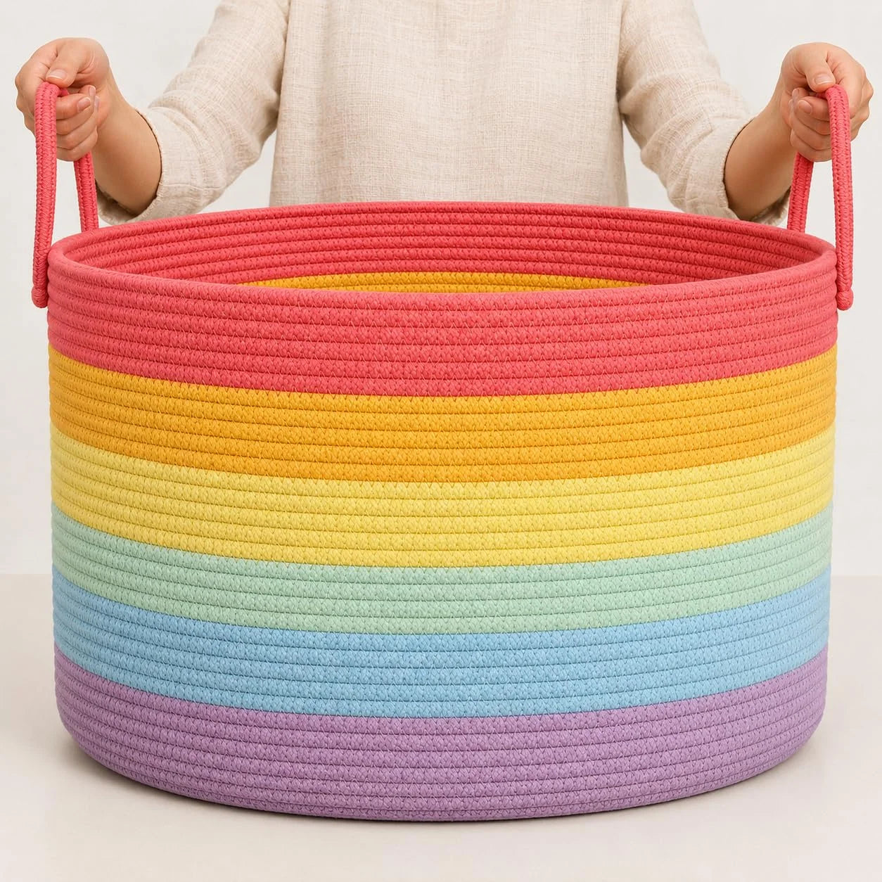 OrganiHaus Round Toy Basket & Blanket Basket, Cotton Rope 20×13, Full Honey, Round Cotton Rope Basket, 20×13 bifanuoyard - Image 17