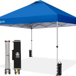 CROWN SHADES 10×10 Pop Up Canopy, Patented CenterLok One Push Tent Canopy, 8 Stakes, 4 Ropes (10×10 bifanuoyard