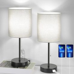 Alternative view of 17.3" Table Lamps Set of 2 with 2 USB & AC Outlet, Pull Chain bifanuoyard