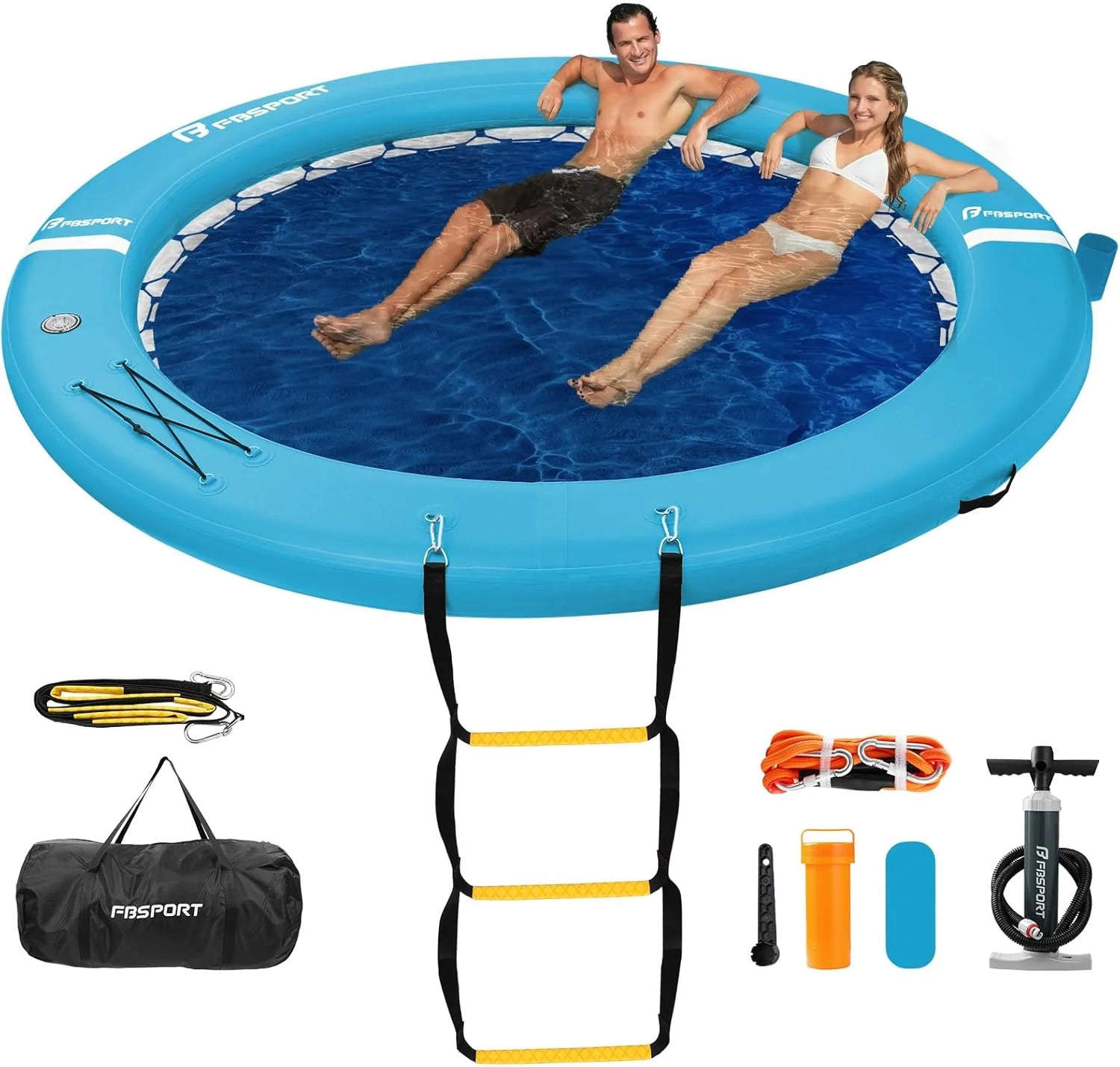 Inflatable Water Hammock Round Floating Ring, 10/8/6ft Inflatable Dock Floating Platform for Lake W/Cupholder - Image 5