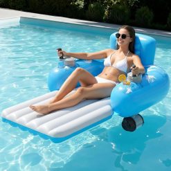 New Arrivals Inflatable Motorized Pool Floats for Adults, Rechargeable Pool Lounger with Dual Motors & 2 Storage