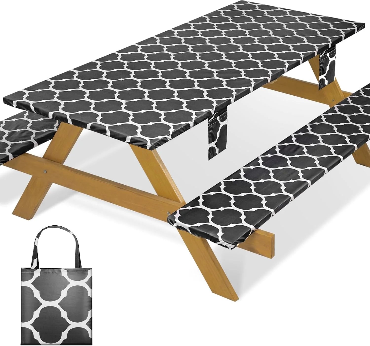 New Arrivals Fitted Waterproof Picnic Table Cover with Bench Covers Heavy Duty Elastic Outdoor Camping Tablecloth for 6 Foot Rectangle Tables Summer