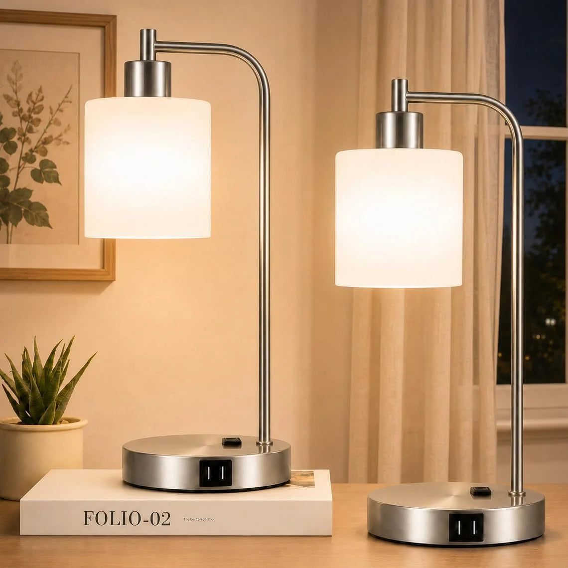Set of 2 Industrial Touch Control Table Lamps with USB C+A Ports and AC Outlet, Dimmable, Bulb Included bifanuoyard - Image 8