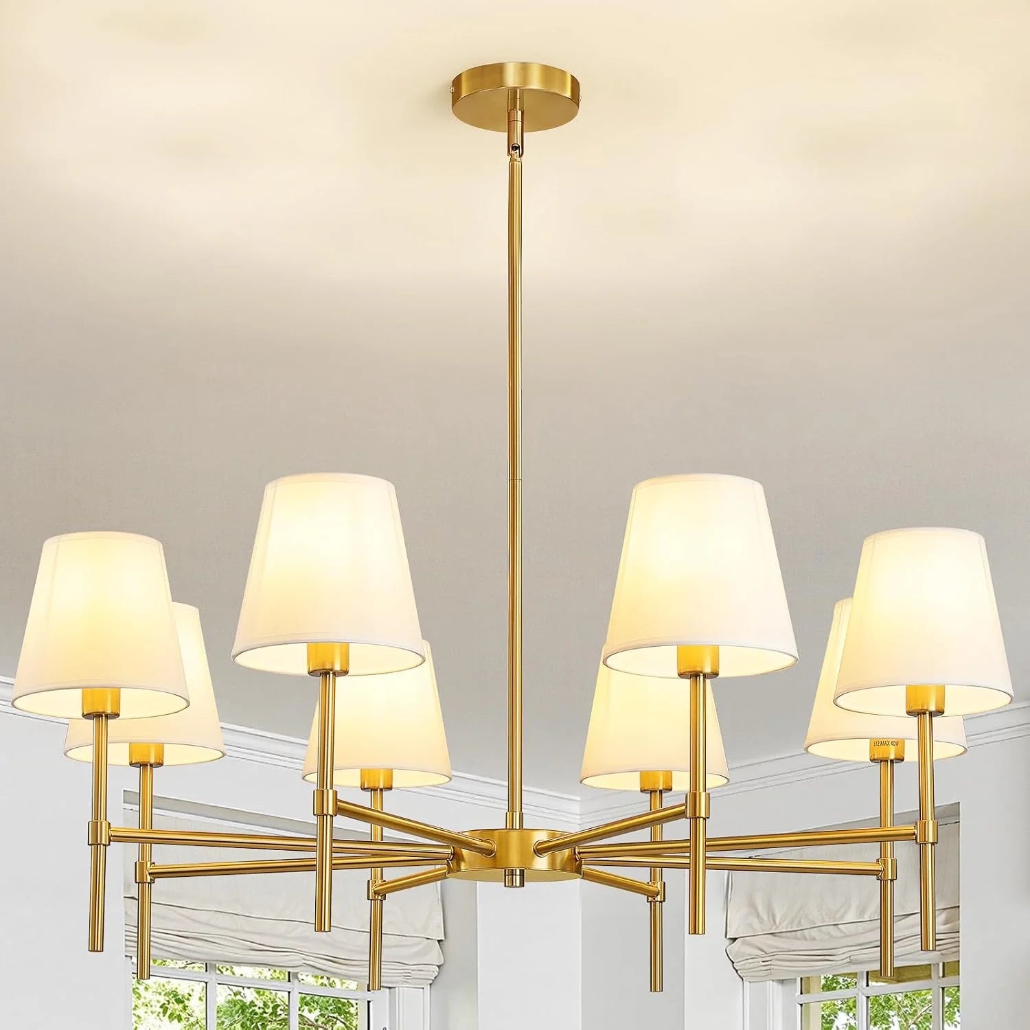 New Arrivals Dining Room Chandeliers Light, 5-Light Gold Modern Chandeliers Light Fixtures with White Fabric Shade - Image 4
