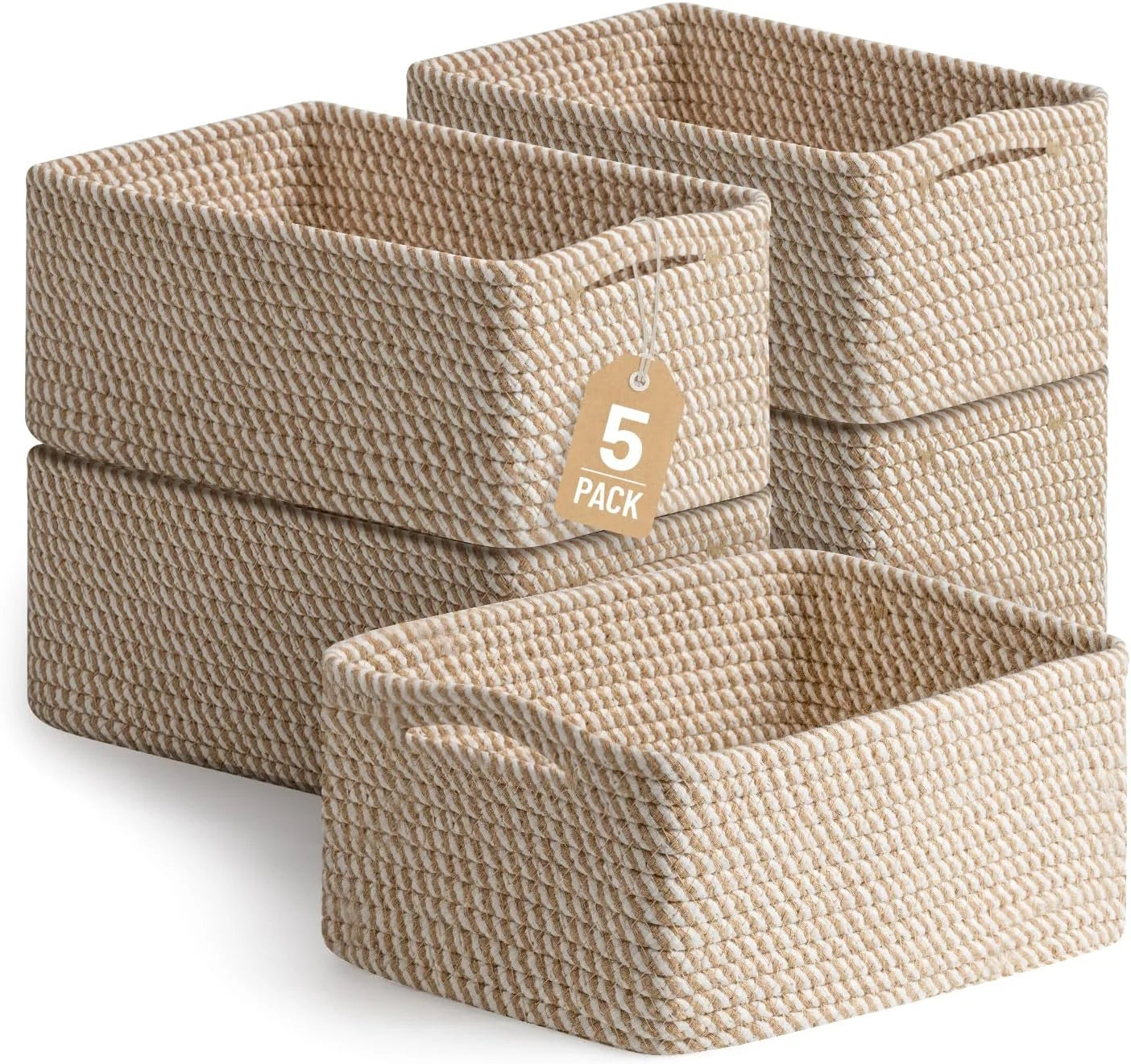 5 Pack Small Woven Storage Baskets for Shelves, Gift Baskets Empty, 11.8×7.9×4.7, Decorative Cotton Rope Baskets bifanuoyard - Image 2