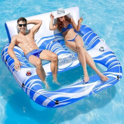 Inflatable Pool Floats Adults, Large Pool Lounger Chair Floaties with Cup Holders Backrest Footrest