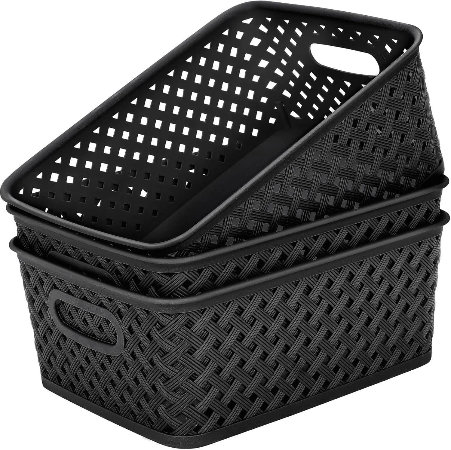 3 Pack Plastic Storage Baskets, Large, Grey, Durable Woven Plastic with Built-In Handles bifanuoyard - Image 9