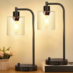 Lynnoland Set of 2 Industrial Table Lamps with 2 USB, Dimmable, Bulb Included bifanuoyard