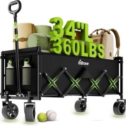 InBrave 34 Extra Long Collapsible Wagon Cart, 360LBS Capacity, Black