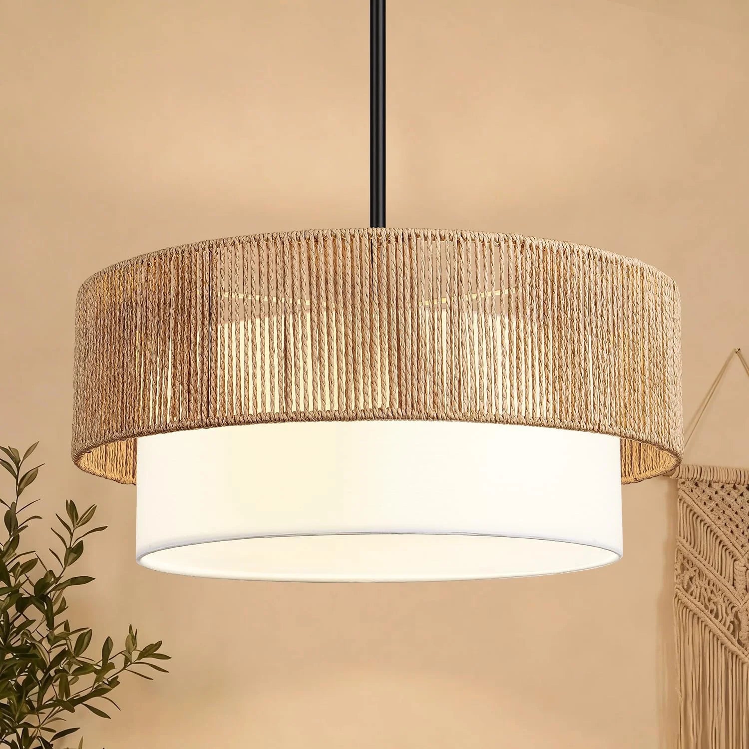 9-52 Height Adjustable Farmhouse Chandelier Light Fixture, 5-Light Rattan Boho Chandeliers for Dining Room bifanuoyard - Image 6