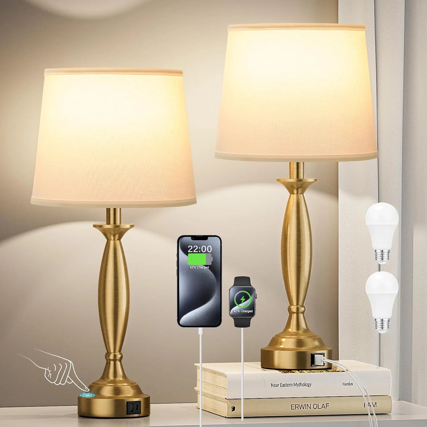 Seealle Touch Bedside Lamps for Nightstand Set of 2, Dimmable, Bulb Included bifanuoyard - Image 6