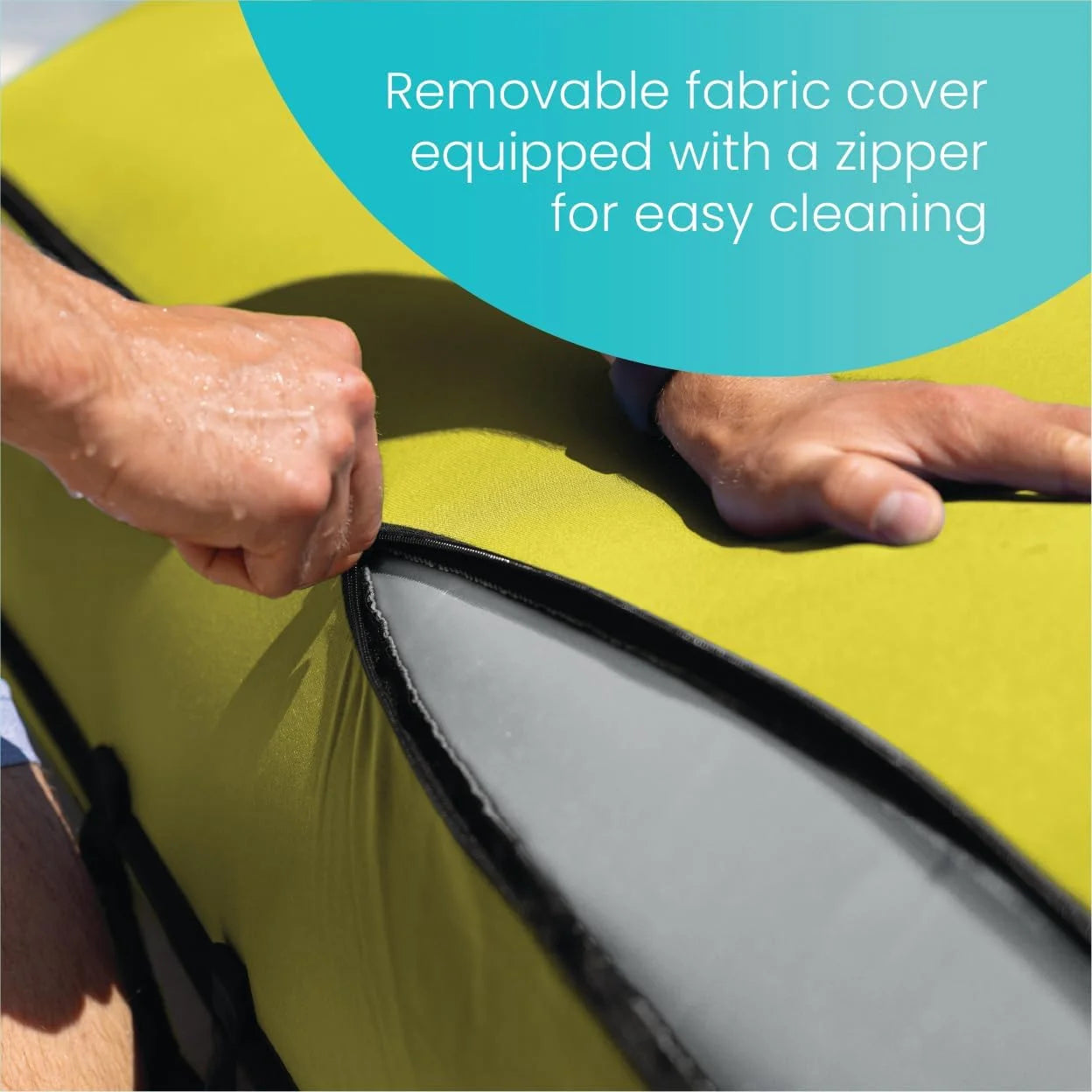 Luxe Lounge Inflatable Pool Mat: Removable Fabric Cover, 2 Soft Handles, 440 Weight Capacity, 78 x 62 - Image 5