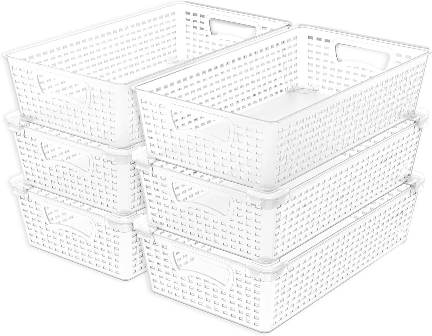 New Arrivals Plastic Woven Basket Organizer, 6 Pack, White, 14.5 D x 8.5 W x 3.5 H - Image 4