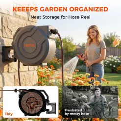 Alternative view of New Arrivals Retractable Garden Hose Reel 5/8 inch x 100 ft Wall-Mounted 9 Pattern Nozzle Any Length Lock Automatic Slow